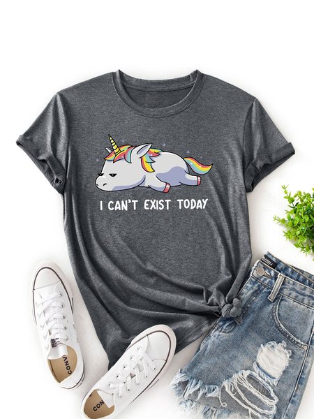 

Crew Neck Casual Cotton T-shirt, Gray, Tops