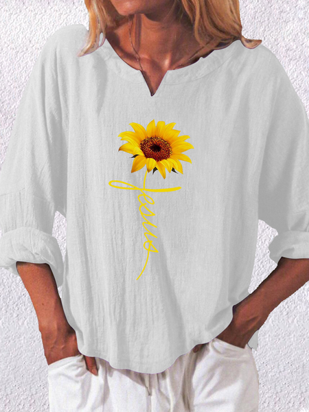 

Maniche Lunghe Floreale Camicie & Top, Bianco, T-Shirts