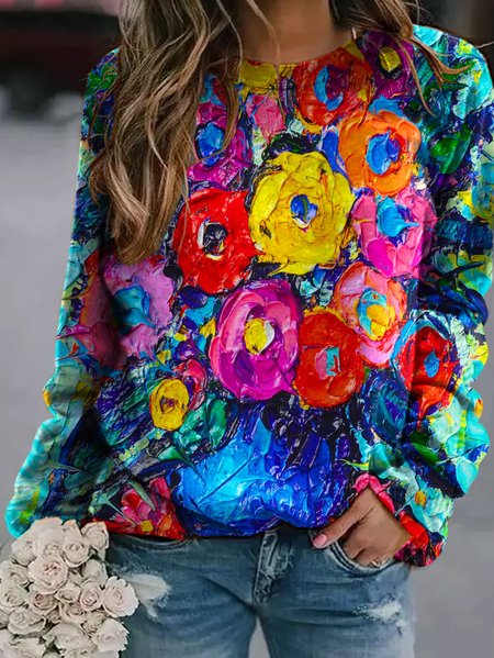 

Fiore Olio La pittura Stampare Felpa, Colore, T-Shirts