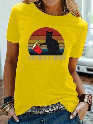 

Casual Short Sleeve Shirts & Tops, Yellow, Printed T-shirts