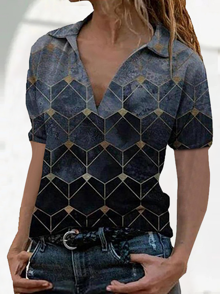 

Geometrico Colletto a Camicia Casuale Camicie & Top, Colore 5, T-Shirts