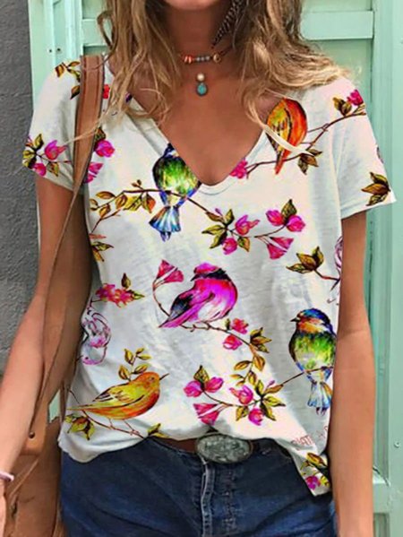 

Short Sleeve Casual Cotton-Blend Shirts & Tops, White, T-shirts
