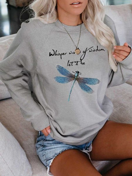 

Donna Whisper Words Di La Saggezza Lo Lascia Essere Libellula Stampare Felpa, Grigio, T-Shirts