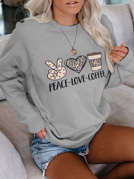

PEACE LOVE COFFEE Woman Basic Crew Neck Long Sleeve Shirts & Tops, Gray, Hoodies&Sweatshirts