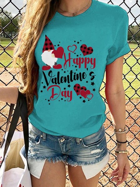 

Valentine's Day Graphic Casual Short Sleeve Tee, Turquoise, T-shirts