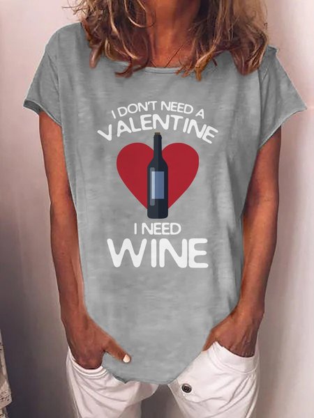 

Valentine's Day Short Sleeve Round Neck Tee, Gray, T-shirts