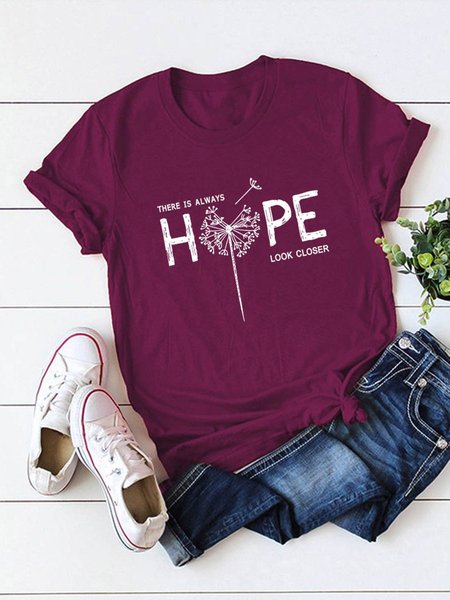 

There Is Always Hope Look Closer Dandelion Graphic Tee, Wine red, T-shirts