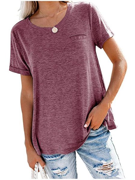 

Semplice Tinta unita Maniche Corte Camicie & Top Cotone, Vino rosso, T-Shirts
