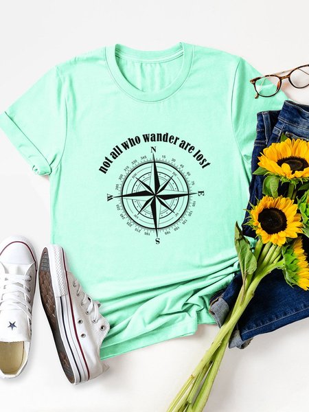 

Not All Who Wander Are Lost Compass Graphic Tee, Mint, Tops