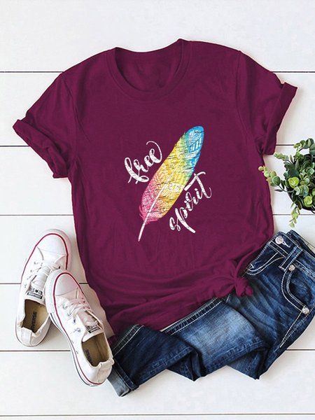 

Color Feather Graphic Tee, Wine red, T-shirts