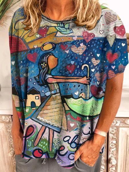 

Valentine's Day Love Is Abundant Oil Painting Graphic Tee, As picture, T-shirts