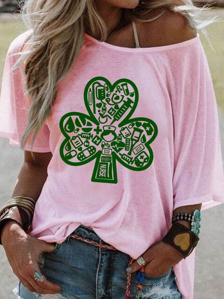 

Nurse Shamrock Graphic Short Sleeve Round Neck Tee, Pink, T-shirts