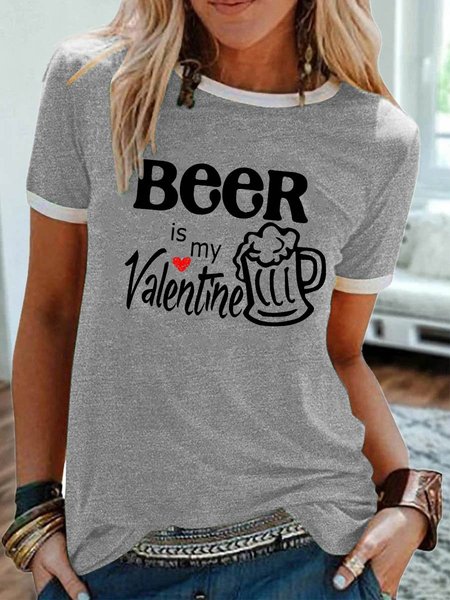 

Valentine's Day Love Short Sleeve Round Neck Tee, Gray, T-shirts