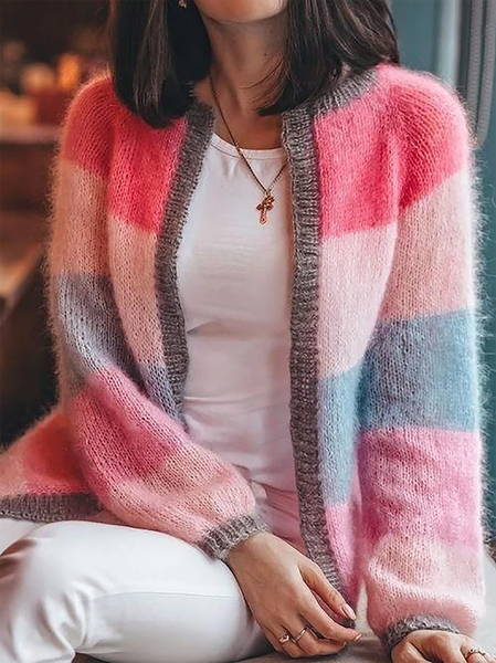 

Casuale a Righe a Maglia Giubbotto, Rosa, Outerwear