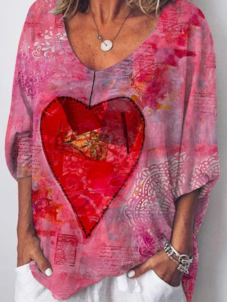 

Valentine's Day Red Heart Shaped Graffiti Graphic Tee, Pink, T-shirts