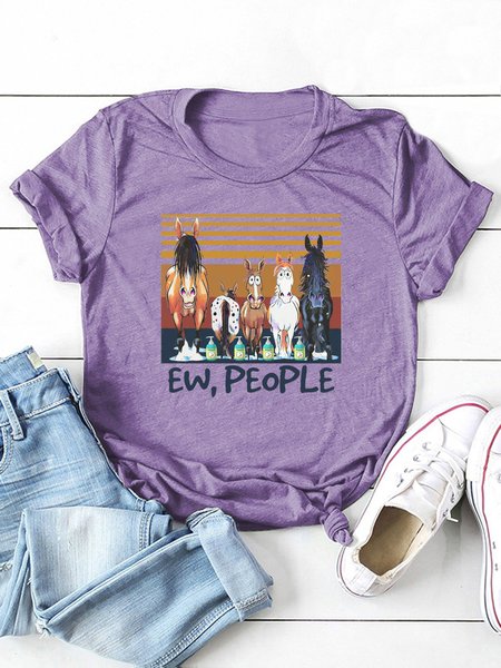 

Crew Neck Short Sleeve Casual T-shirt, Purple, T-Shirts