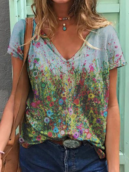 

Cotton-Blend Casual Short Sleeve T-shirt, Gray, T-shirts