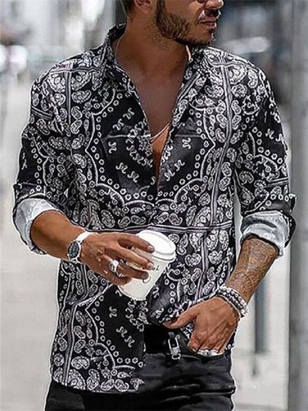 

Shirt Collar Cotton Beach Shirts, Black, Men's Floral shirt