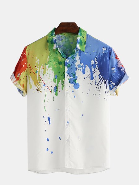 

Men's Colorblock Vintage Shirt Collar Shirts, White, Men's Floral shirt