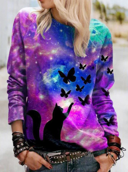 

Holiday Crew Neck Shift Abstract Sweatshirt, Purple, Winter Clearance