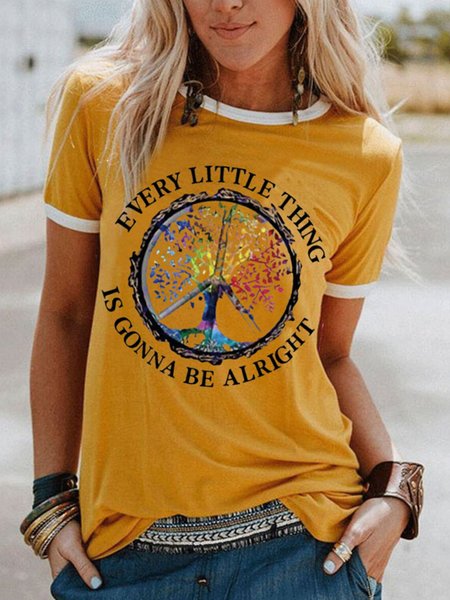 

Casual Short Sleeve Geometric T-shirt, Yellow, Tops
