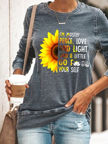 

Sunflower and Letters Printed Women's Sweatshirt, Grey, Hoodies&Sweatshirts