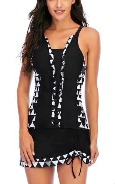 

Women's Two Piece Tankini Triangle Print Swimsuit, Black, Tankinis