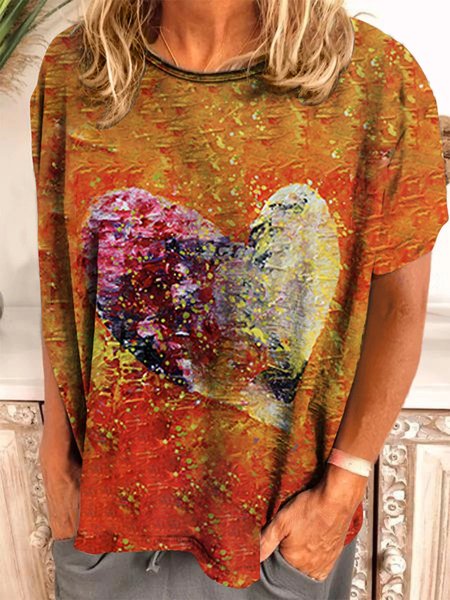 

Heart-shaped Oil Painting Graphic Tee, Orange, Hoodies&Sweatshirts