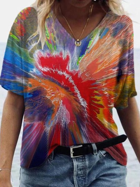 

Short Sleeve V Neck T-shirt, As picture, Tops