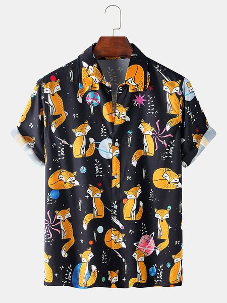 

Men's Basic Cartoon Shirt Collar Shirts, Black, Men's Floral shirt