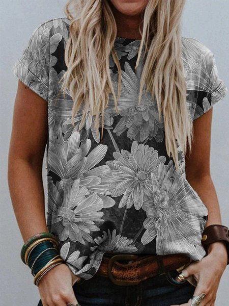 

Floral print women's T-shirt, Gray, T-shirts