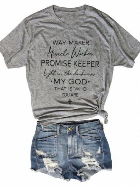 

Letter Short Sleeve T-shirt, Gray, Tees & T-shirts