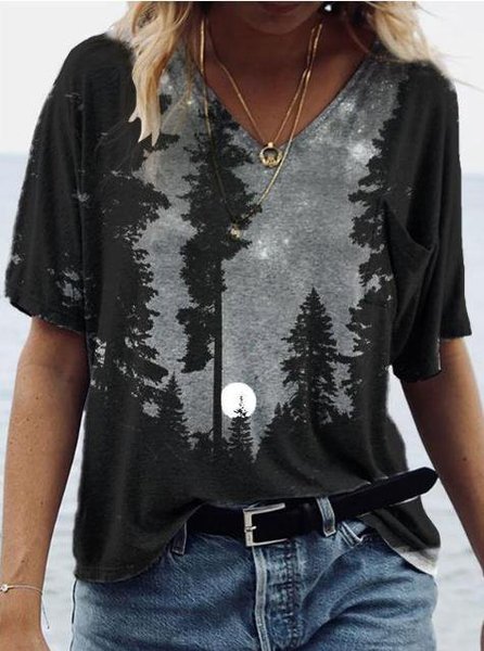 

Short Sleeve V Neck T-shirt, As picture, Tops