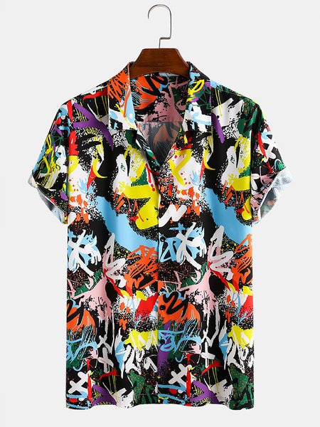 

Men's Printed Vintage Shirt Collar Shirts, Black, Men's Floral shirt
