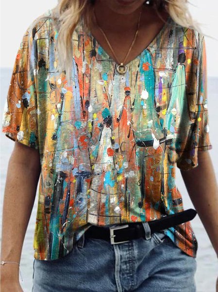 

Flower 3D Painting Print T-shirt, Multicolor, T-shirts