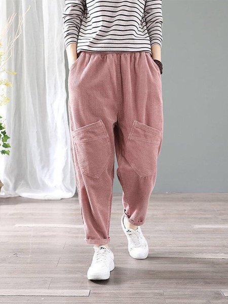 

Cotton-Blend Vintage Pants, Pink, Pants