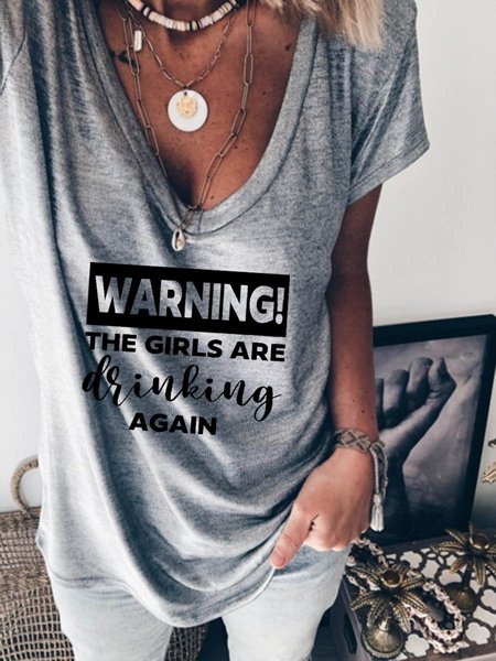 

Warning The Girls Are Drinking Again Tee, Gray, T-shirts