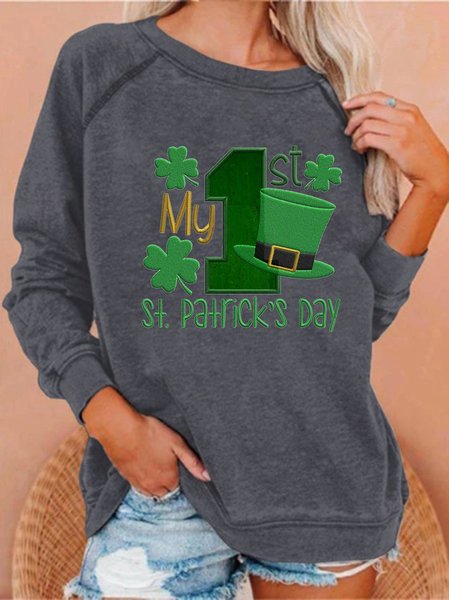 

My First St Patrick's Day Graphic Long Sleeve Top, Deep gray, Hoodies&Sweatshirts