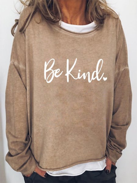 

Be Kind Letter Graphic Large Round Neck Loose Sweatshirts, Light brown, Hoodies & Sweatshirts