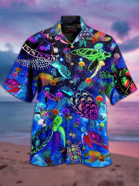 

Shirt Collar Vintage Printed Shirts, Navy blue, Men's Floral shirt