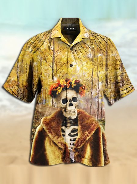 

Shirt Collar Skull Shirts & Tops, Yellow, Men's Floral shirt