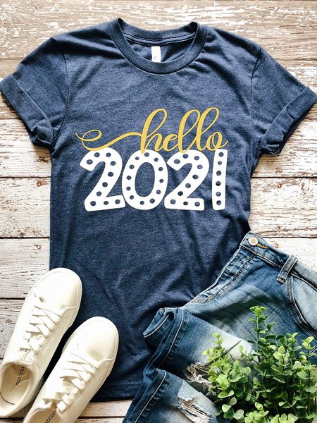 

Hello 2021 Graphic Tee, Navy blue, T-shirts