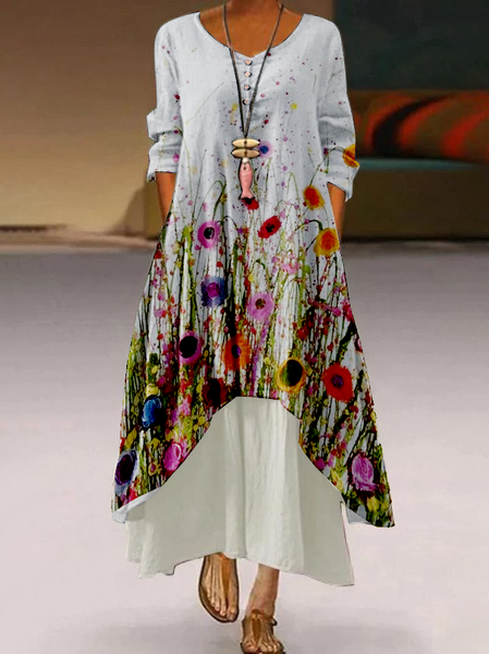 

Abito Bohemian Maniche Lunghe A-line, Bianco, Maxi Dresses