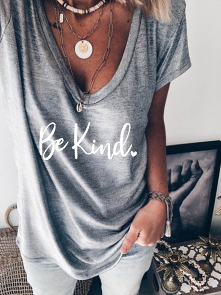 

Be Kind Graphic V-neck Tee, Gray, T-shirts