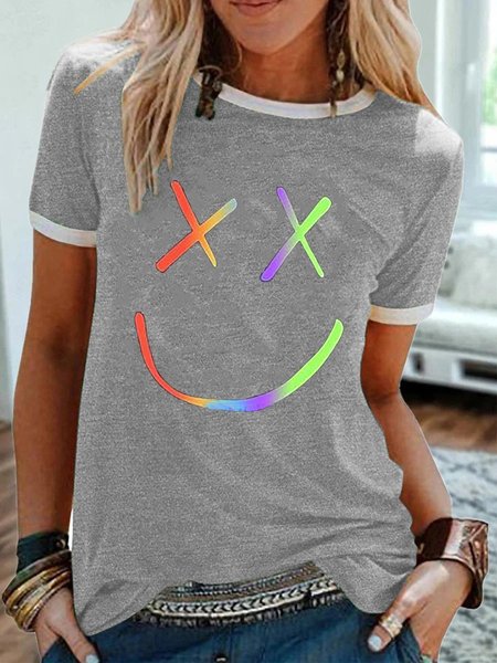 

Casual Crew Neck Cotton-Blend Tee, Gray, Winter Clearance