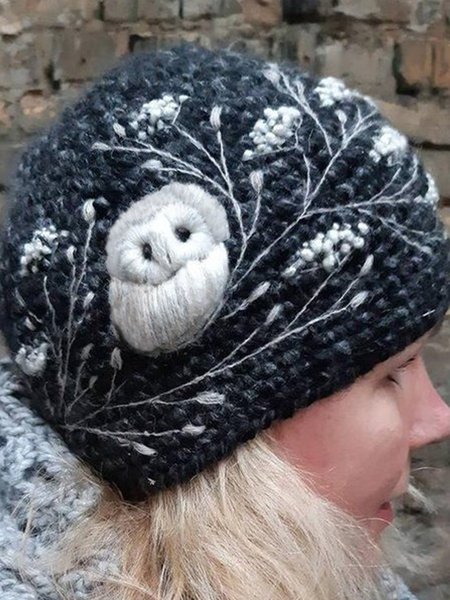 

Embroidered Warm Animal Hat, Dark blue, Hats & Headwear