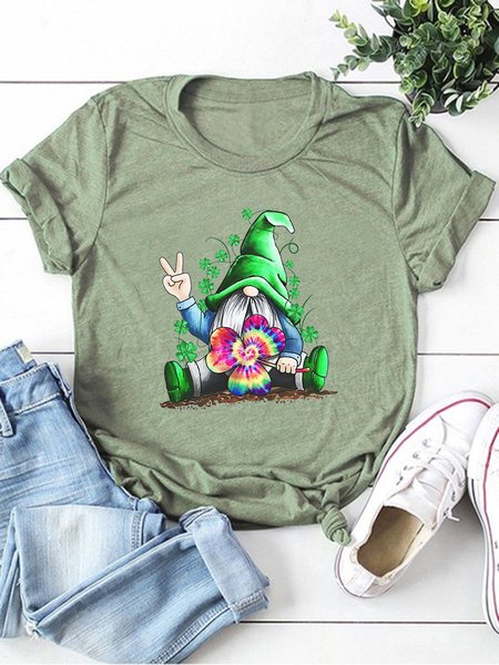 

St Patrick’s Day Hippie Gnome Graphic Tee, Army green, Tops