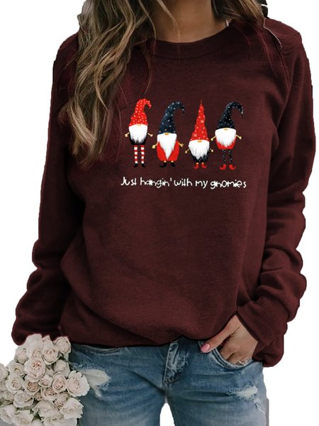 

Casual Long Sleeve Printed Sweatshirt, Wine red, Sweatshirts & Hoodies