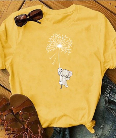 

Cotton-Blend Casual Animal Crew Neck Shirts & Tops, Yellow, Winter Clearance