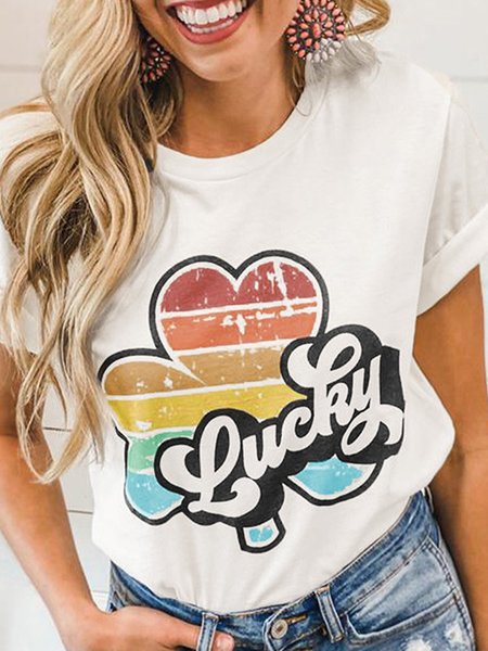 

Letter Casual Crew Neck Top, White, Tees